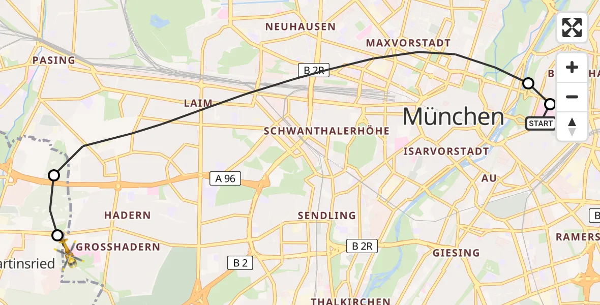 Flugroute Rettungshubschrauber Rechts der Isar University Hospital - DRF Air Rescue München Hubschrauberlandeplatz, 19 Juni 2026, 16:26