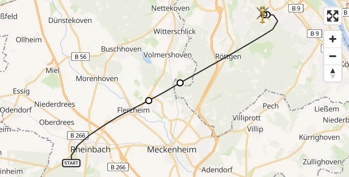 Flugroute Rettungshubschrauber Rheinbach - Bonn University Hospital, 19 Juni 2026, 16:38
