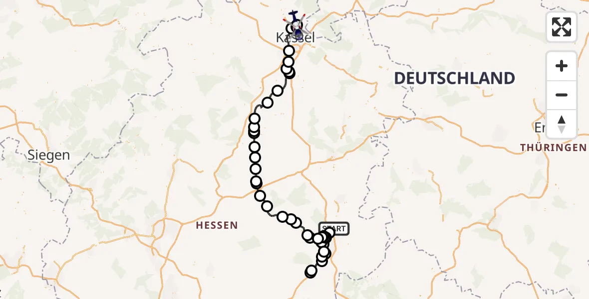 Flugroute Polizeihubschrauber Petersberg - Fuldatal Bundespolizei Hubschrauberlandeplatz, 19 Juni 2026, 16:40