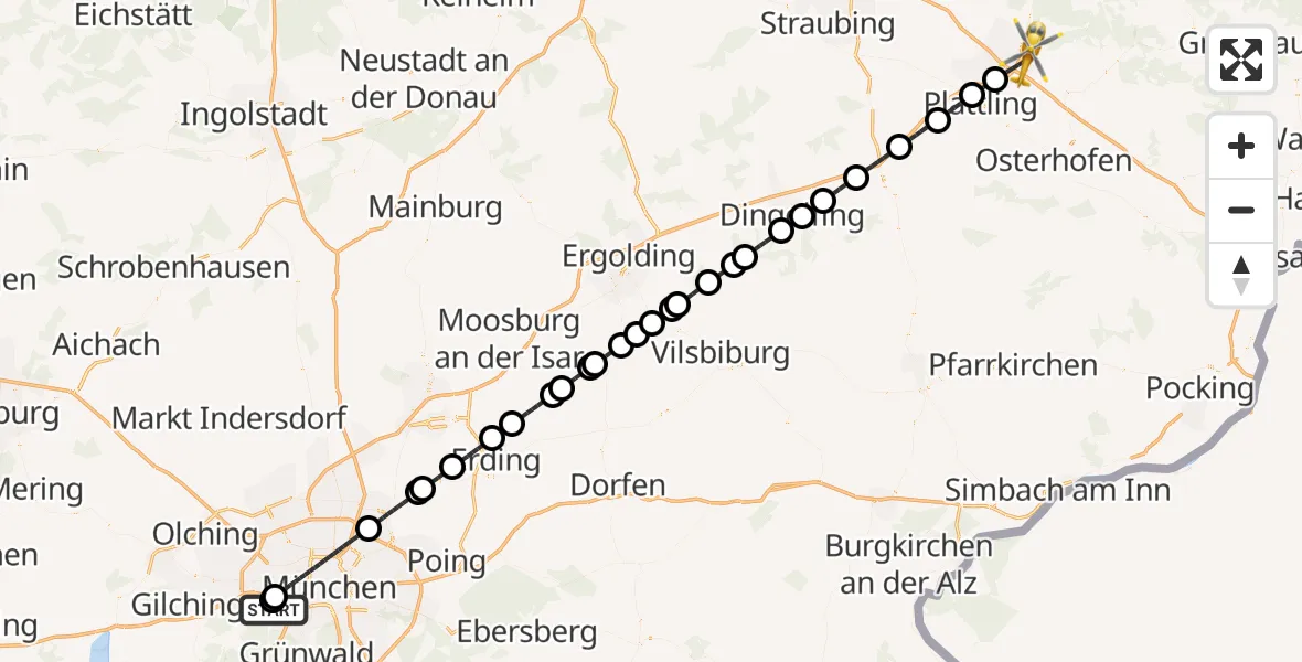 Flugroute Rettungshubschrauber DRF Air Rescue München Hubschrauberlandeplatz - Deggendorf, 19 Juni 2026, 16:54