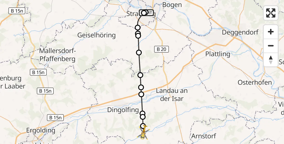 Flugroute Rettungshubschrauber Sankt Elisabeth Hospital Straubing - Marklkofen, 19 Juni 2026, 16:59