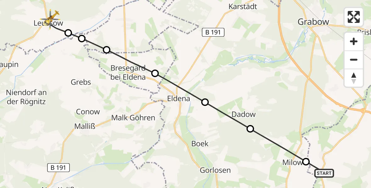 Flugroute Rettungshubschrauber Karstädt - Göhlen, 19 Juni 2026, 17:22