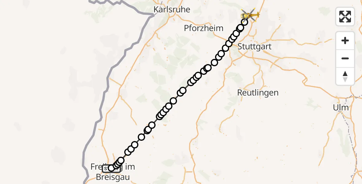 Flugroute Ambulanzhubschrauber Freiburg im Breisgau Flugplatz - Bietigheim-Bissingen, 19 Juni 2026, 17:23