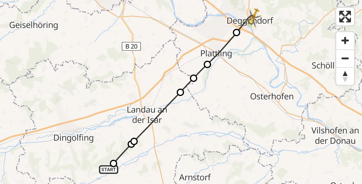 Flugroute Rettungshubschrauber Marklkofen - Deggendorf, 19 Juni 2026, 17:24