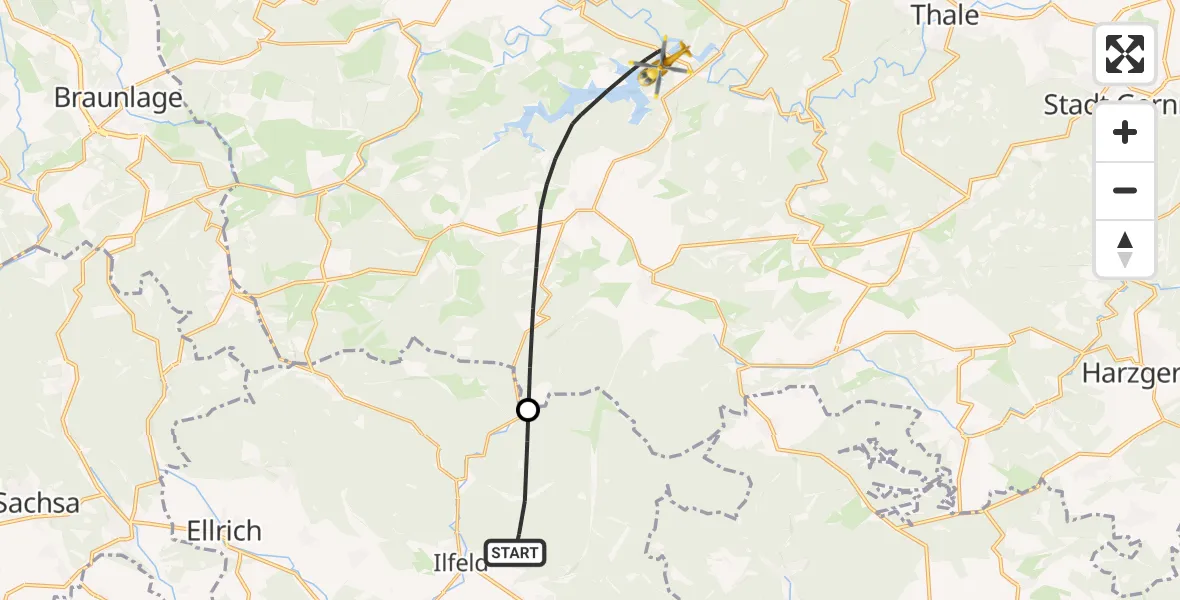Flugroute Rettungshubschrauber Harztor - Thale, 19 Juni 2026, 17:35