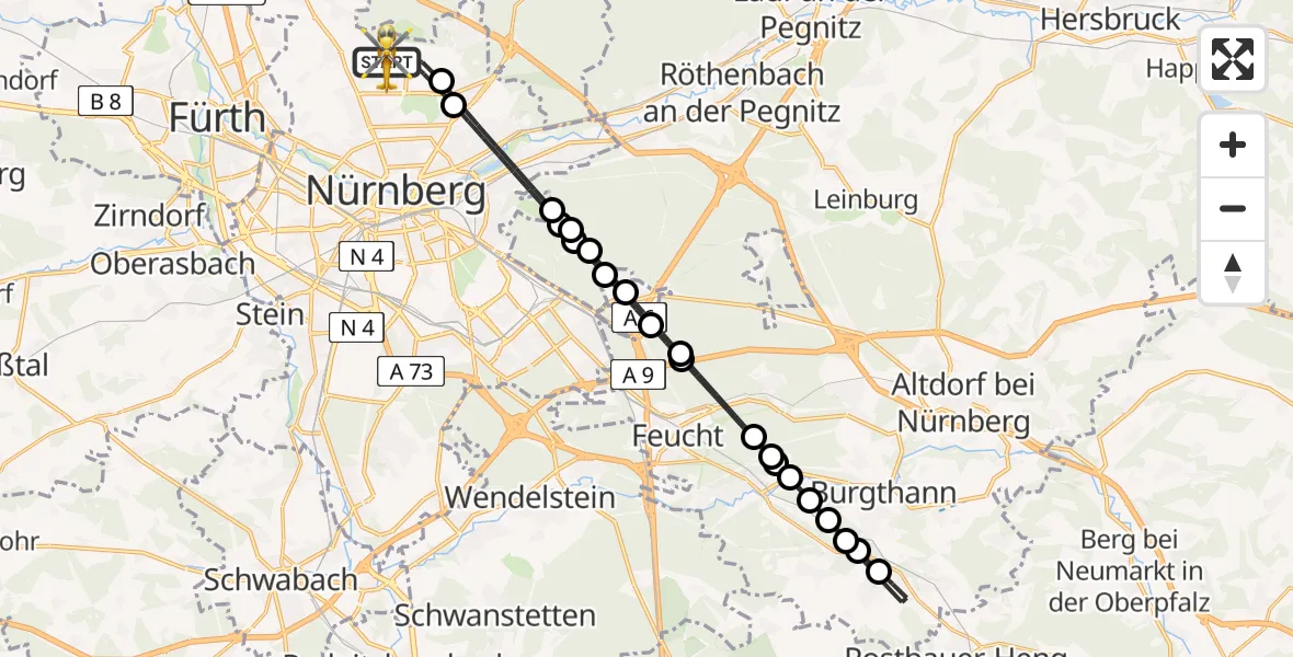 Flugroute Rettungshubschrauber Flughafen Nuremberg - Flughafen Nuremberg, 19 Juni 2026, 17:40