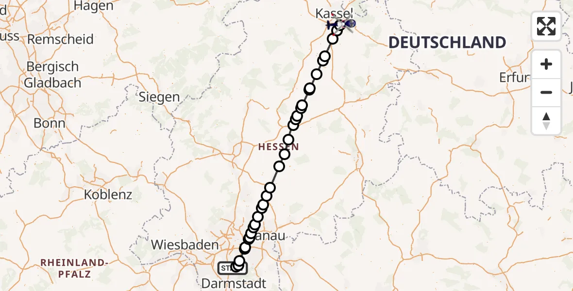 Flugroute Polizeihubschrauber Flughafen Frankfurt-Egelsbach - Lohfelden, 19 Juni 2026, 17:40