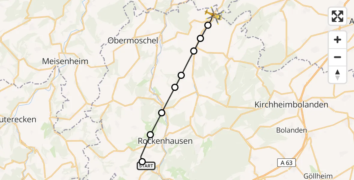 Flugroute Rettungshubschrauber Imsweiler UL - Niederhausen an der Appel, 19 Juni 2026, 17:49