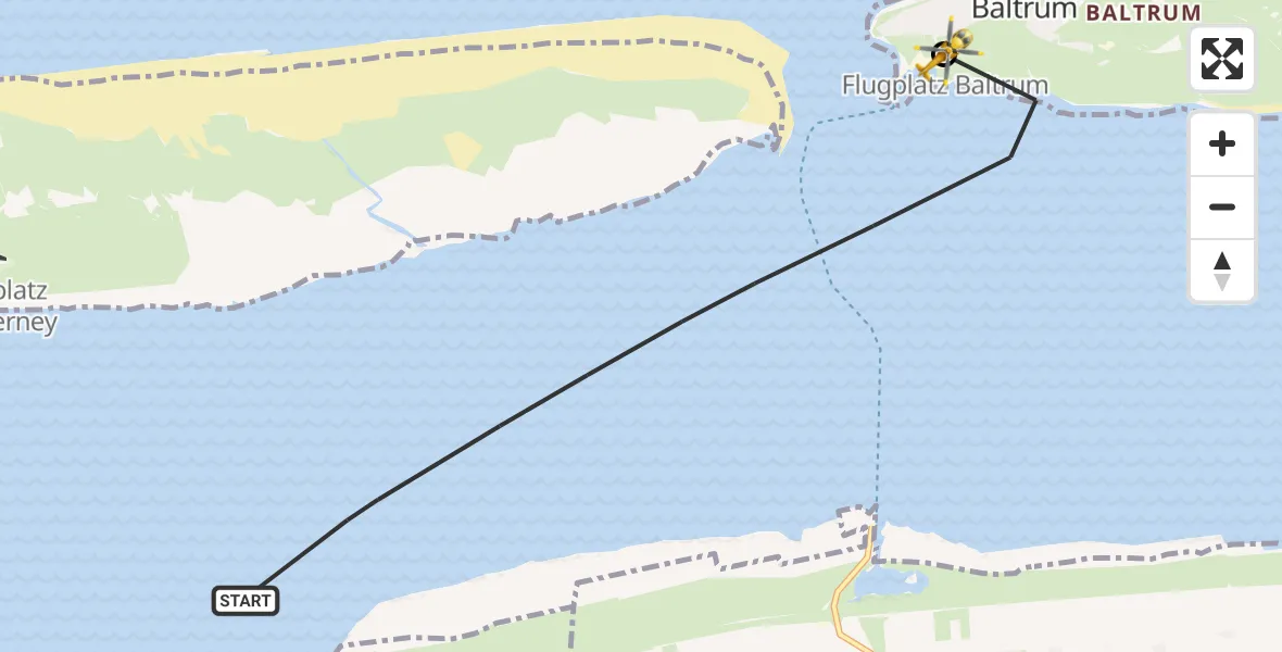Flugroute Ambulanzhubschrauber Noordzee - Baltrum Flughafen, 19 Juni 2026, 18:02