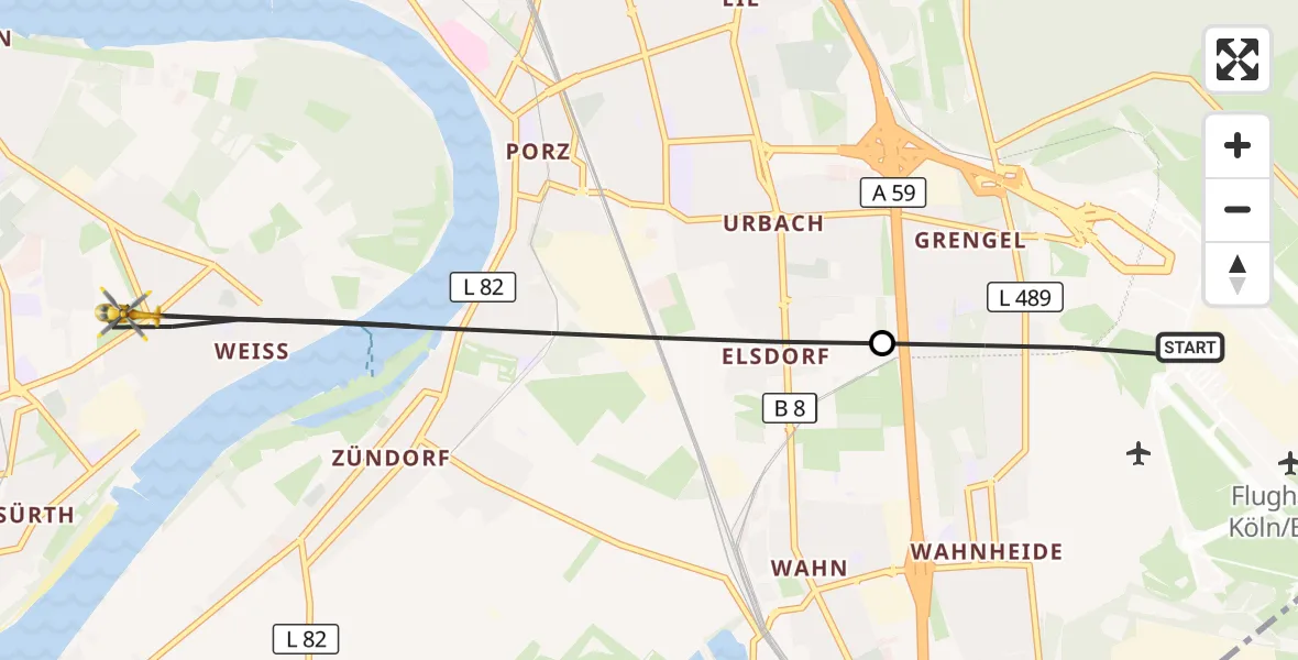 Flugroute Rettungshubschrauber Köln Bonn Flughafen - Köln, 19 Juni 2026, 18:05