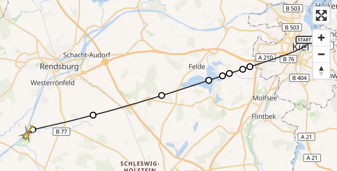 Flugroute Ambulanzhubschrauber Kiel - Hörsten, 19 Juni 2026, 18:26