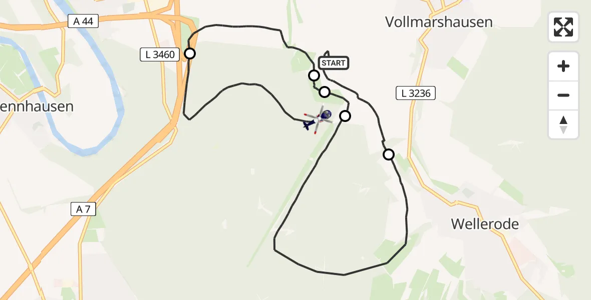 Flugroute Polizeihubschrauber Lohfelden - Söhrewald, 19 Juni 2026, 18:29