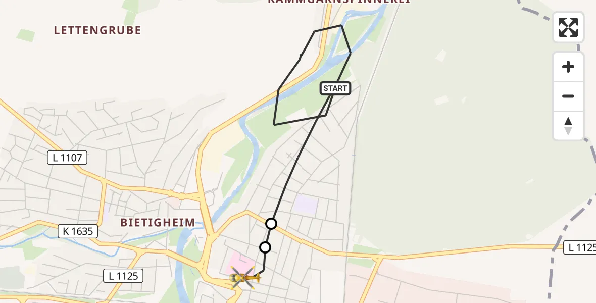 Flugroute Ambulanzhubschrauber Bietigheim-Bissingen - Bietigheim Hospital, 19 Juni 2026, 18:38