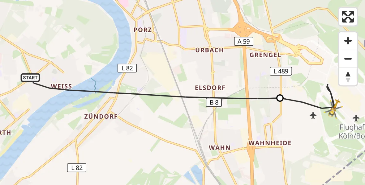 Flugroute Rettungshubschrauber Köln - Köln Bonn Flughafen, 19 Juni 2026, 18:41