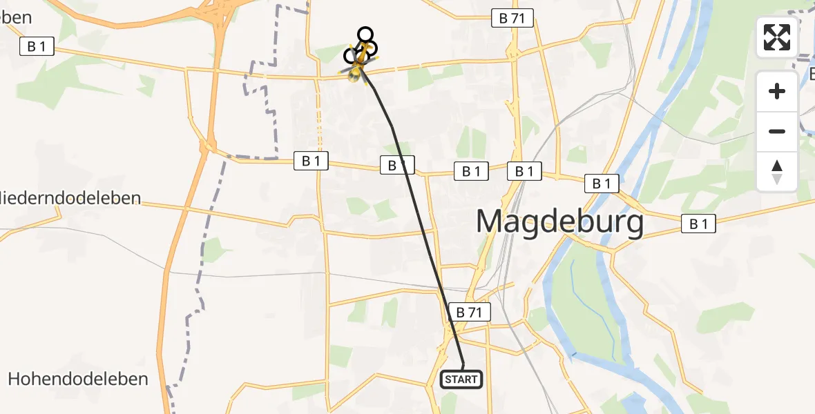 Flugroute Rettungshubschrauber Magdeburg - Magdeburg Hospital, 19 Juni 2026, 18:42