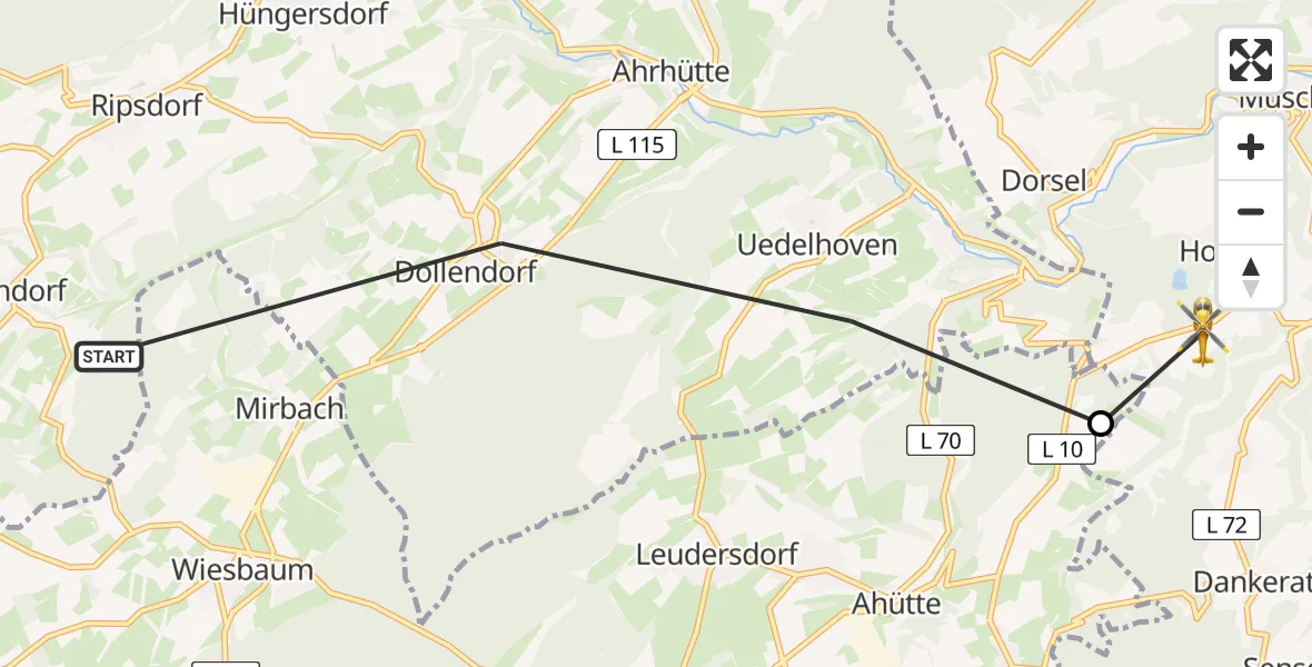 Flugroute Ambulanzhubschrauber Blankenheim - Hoffeld, 19 Juni 2026, 18:45