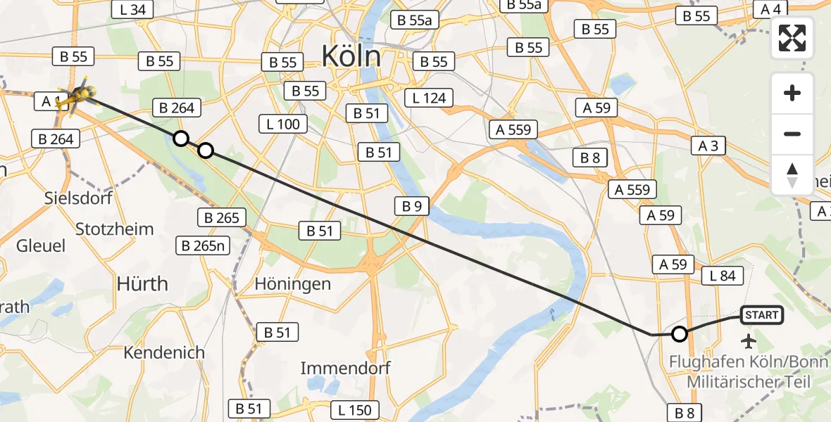 Flugroute Rettungshubschrauber Köln Bonn Flughafen - Köln, 19 Juni 2026, 18:54