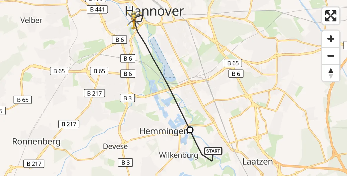 Flugroute Rettungshubschrauber Laatzen - Hannover, 19 Juni 2026, 18:58