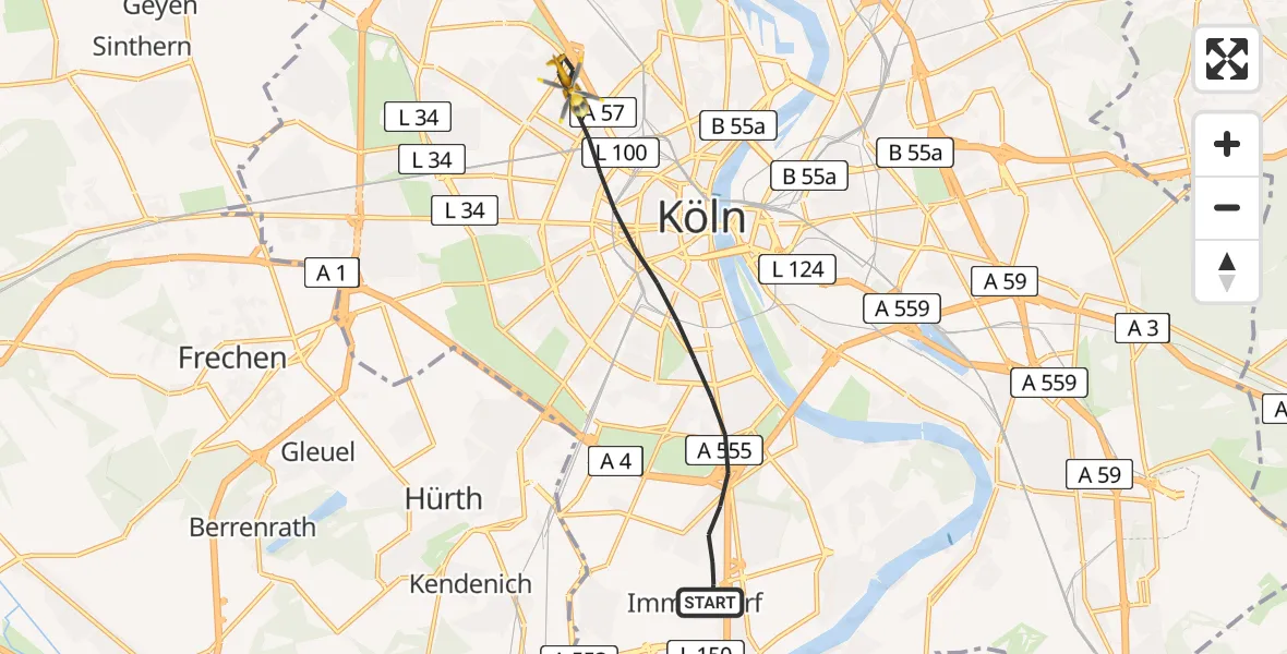 Flugroute Rettungshubschrauber Köln - Köln, 19 Juni 2026, 19:06