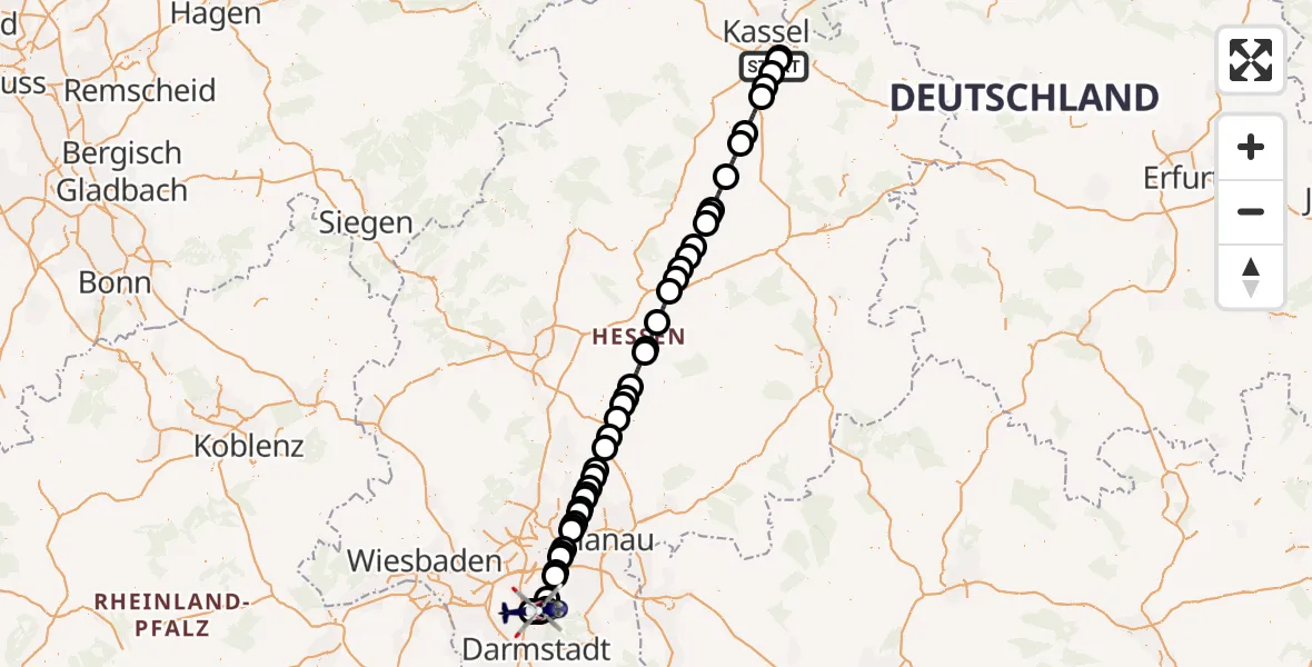 Flugroute Polizeihubschrauber Söhrewald - Flughafen Frankfurt-Egelsbach, 19 Juni 2026, 19:11