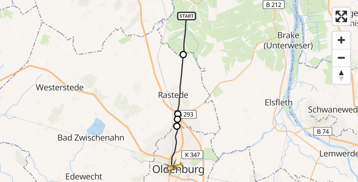 Flugroute Rettungshubschrauber Jade - Oldenburg (Oldb), 19 Juni 2026, 19:29