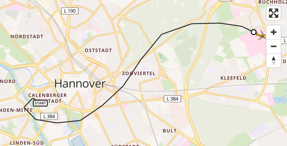 Flugroute Rettungshubschrauber Hannover - Hannover Luftrettung Hubschrauberlandeplatz (Christoph 4), 19 Juni 2026, 19:31