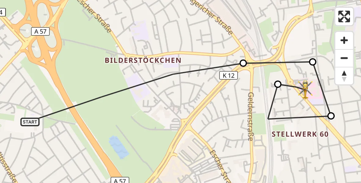 Flugroute Rettungshubschrauber Köln - Sankt Vinzenz Hospital, 19 Juni 2026, 19:42