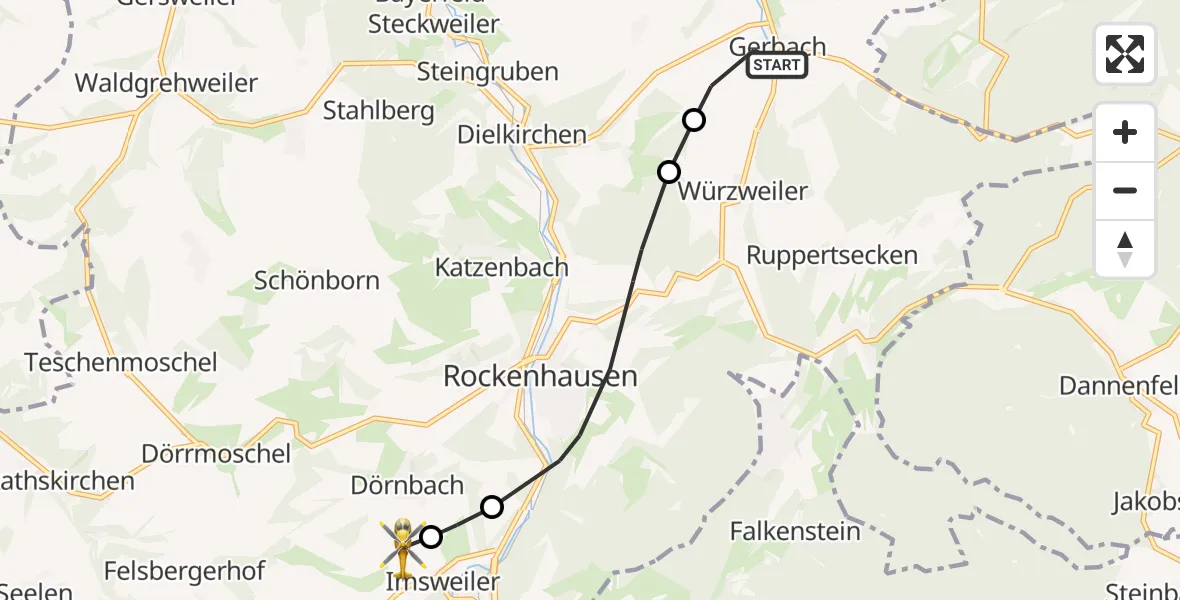 Flugroute Rettungshubschrauber Gerbach - Imsweiler UL, 19 Juni 2026, 20:06