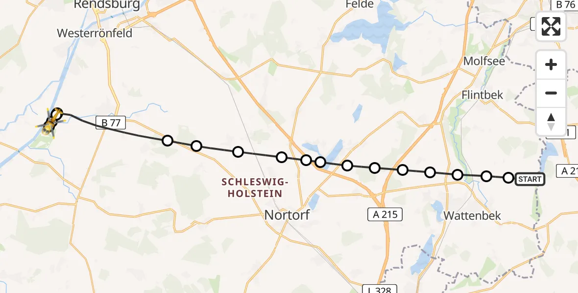 Flugroute Ambulanzhubschrauber Bissee - Hörsten, 19 Juni 2026, 20:35