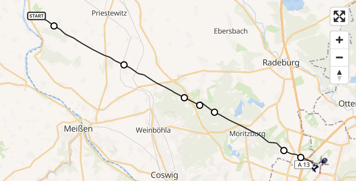 Flugroute Polizeihubschrauber Nünchritz - Dresden Bundespolizei Hubschrauberlandeplatz, 19 Juni 2026, 20:41