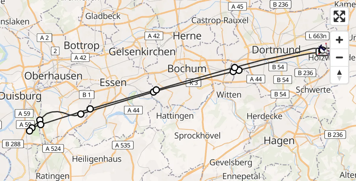 Flugroute Polizeihubschrauber Dortmund Flughafen - Dortmund Flughafen, 19 Juni 2026, 21:14