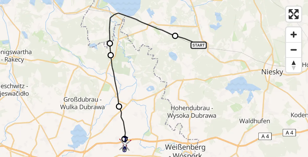 Flugroute Polizeihubschrauber Kreba-Neudorf - Kubschütz, 19 Juni 2026, 22:21