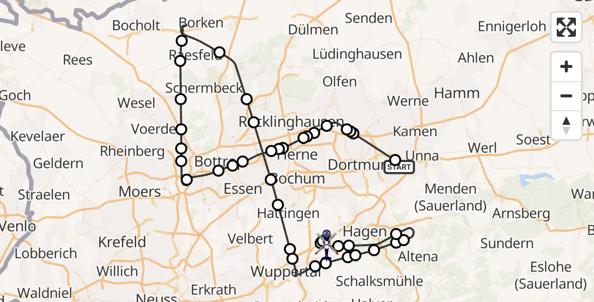 Flugroute Polizeihubschrauber Dortmund Flughafen - Gevelsberg, 19 Juni 2026, 22:54
