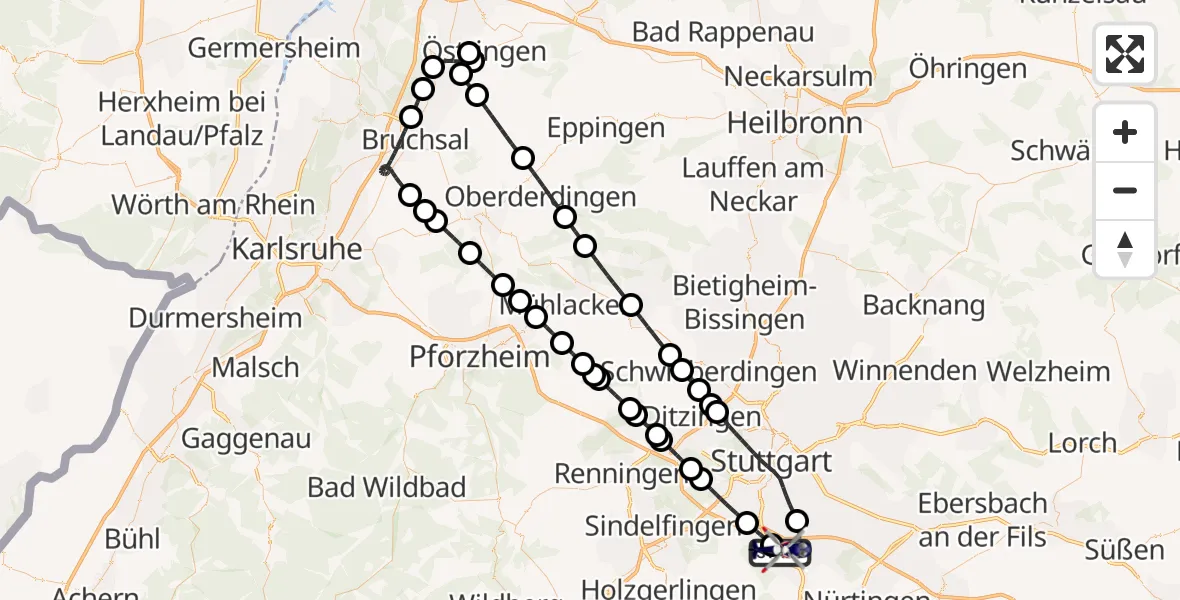 Flugroute Polizeihubschrauber Flughafen Stuttgart - Flughafen Stuttgart, 20 Juni 2026, 00:02