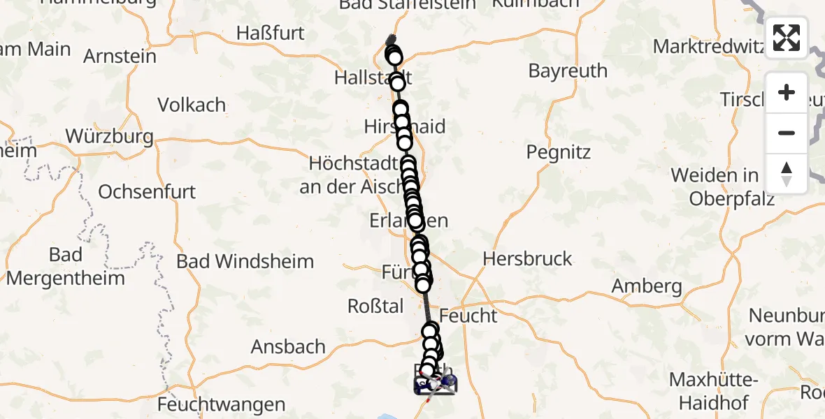 Flugroute Polizeihubschrauber Flugplatz Roth - Flugplatz Roth, 20 Juni 2026, 02:29