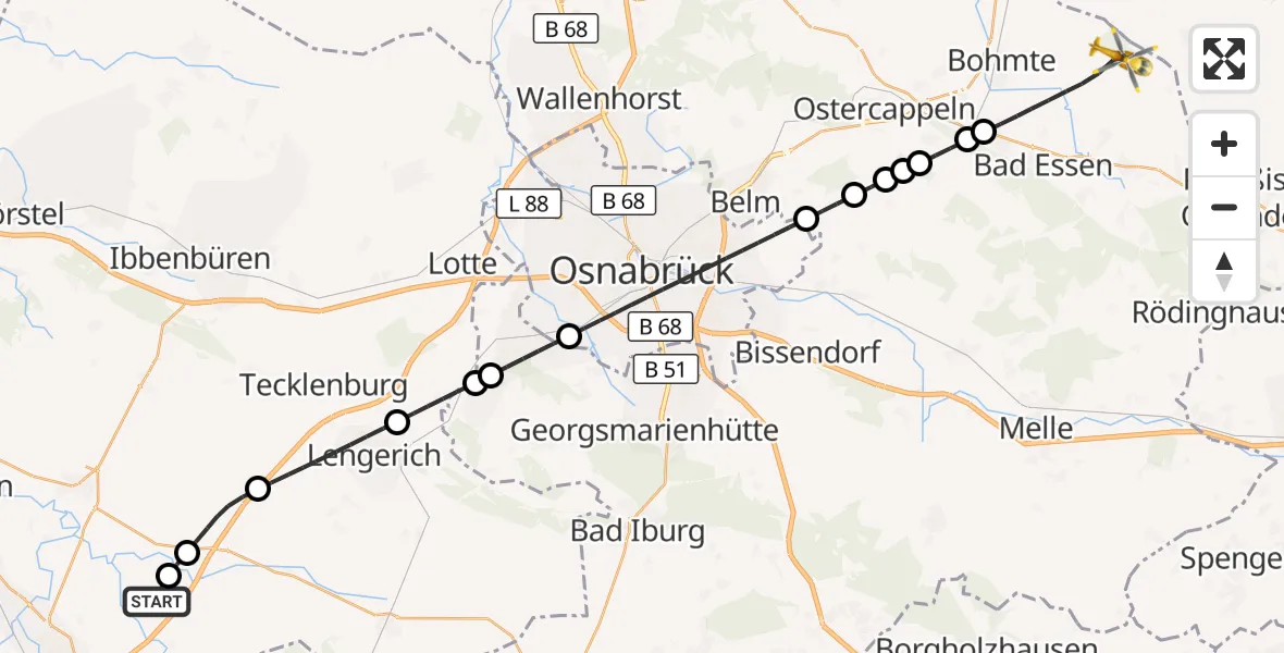 Flugroute Ambulanzhubschrauber Christoph  Westfalen-ADAC - Bad Essen, 20 Juni 2026, 03:11