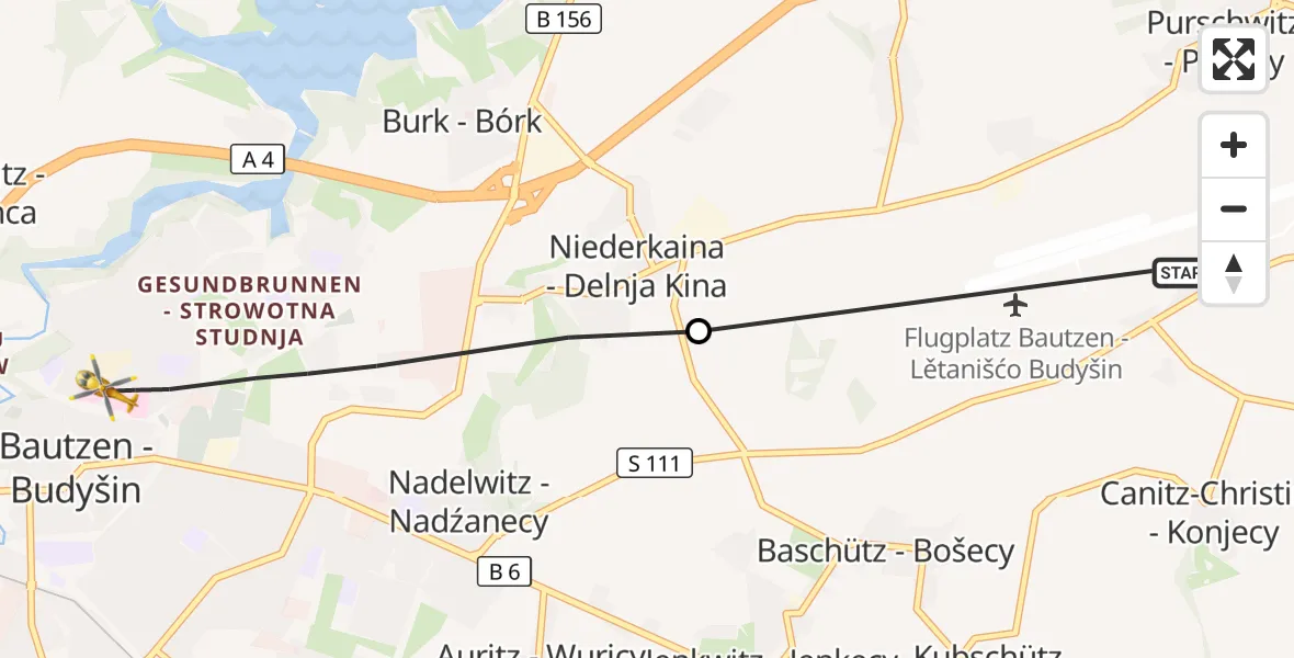 Flugroute Rettungshubschrauber Bautzen Flugplatz - Bautzen, 20 Juni 2026, 04:09