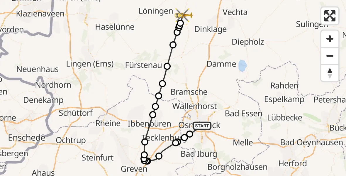 Flugroute Ambulanzhubschrauber Osnabrück - Essen (Oldenburg), 20 Juni 2026, 04:41