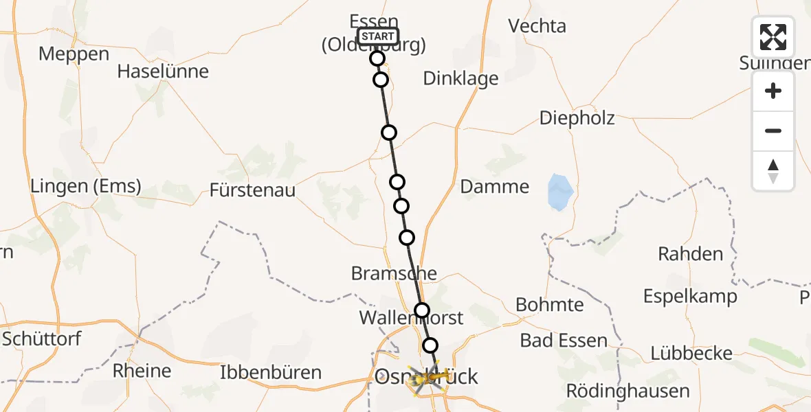 Flugroute Ambulanzhubschrauber Essen (Oldenburg) - Osnabrück, 20 Juni 2026, 05:25