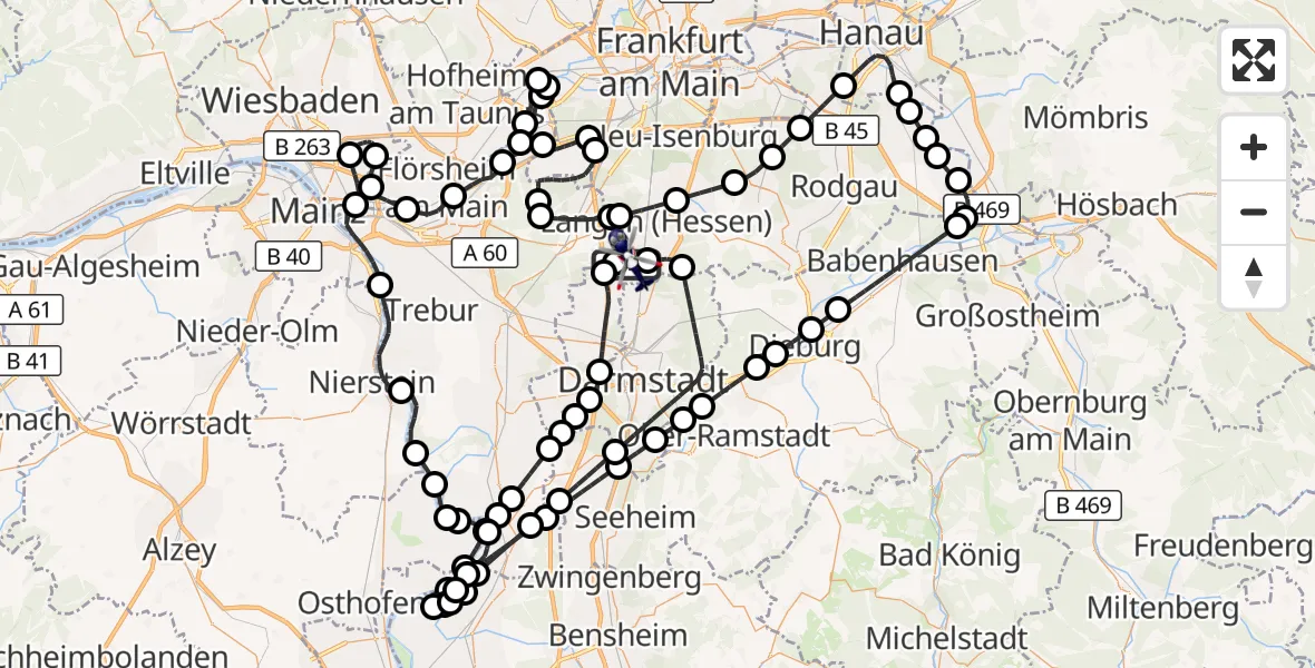 Flugroute Polizeihubschrauber Flughafen Frankfurt-Egelsbach - Flughafen Frankfurt-Egelsbach, 20 Juni 2026, 05:39