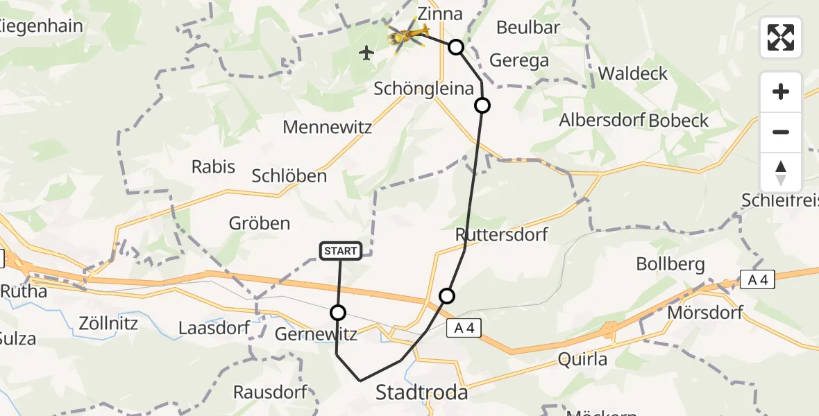 Flugroute Rettungshubschrauber Schlöben - Schöngleina, 20 Juni 2026, 05:42