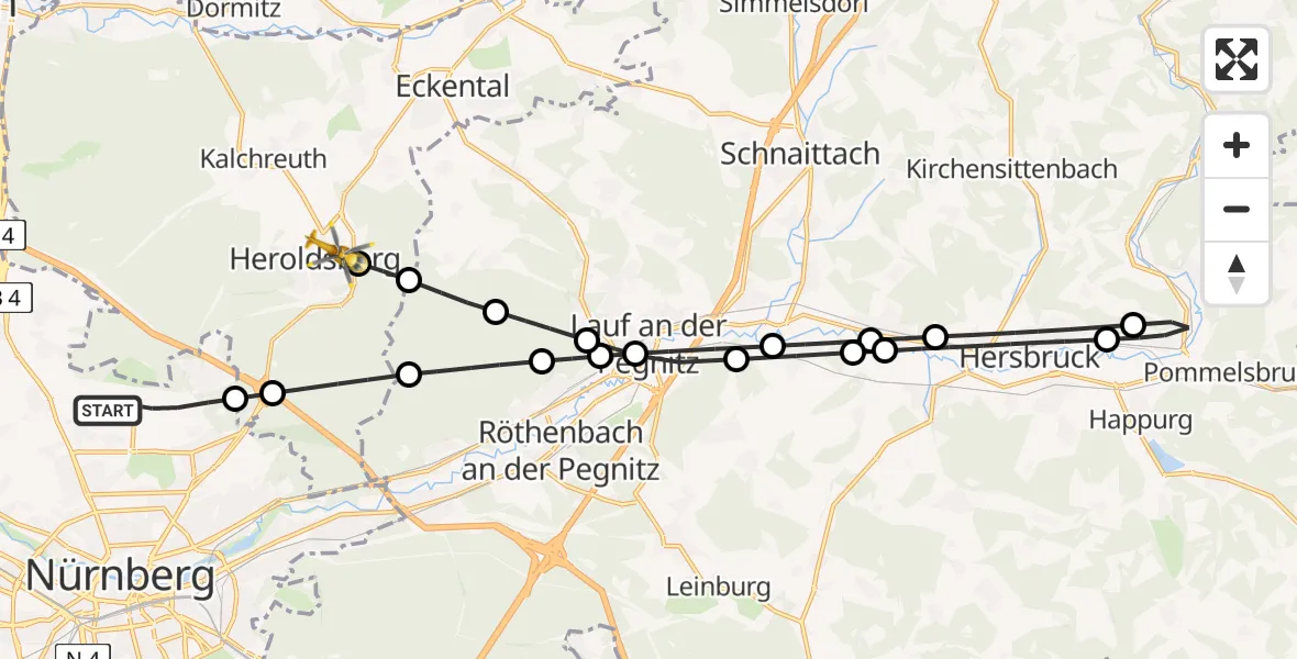 Flugroute Rettungshubschrauber Flughafen Nuremberg - Heroldsberg, 20 Juni 2026, 05:59
