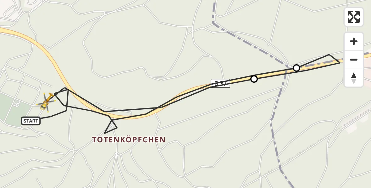 Flugroute Rettungshubschrauber Kaiserslautern - Kaiserslautern, 20 Juni 2026, 06:02