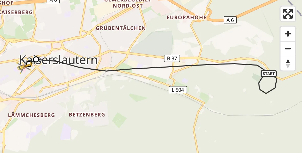 Flugroute Rettungshubschrauber Kaiserslautern - Westpfalz Hospital Kaiserslautern, 20 Juni 2026, 06:13