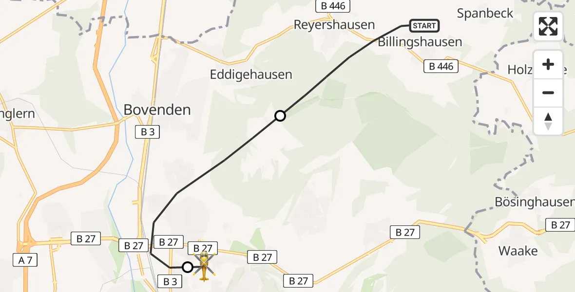 Flugroute Rettungshubschrauber Bovenden - Göttingen University Clinic Hubschrauberlandeplatz, 20 Juni 2026, 06:19