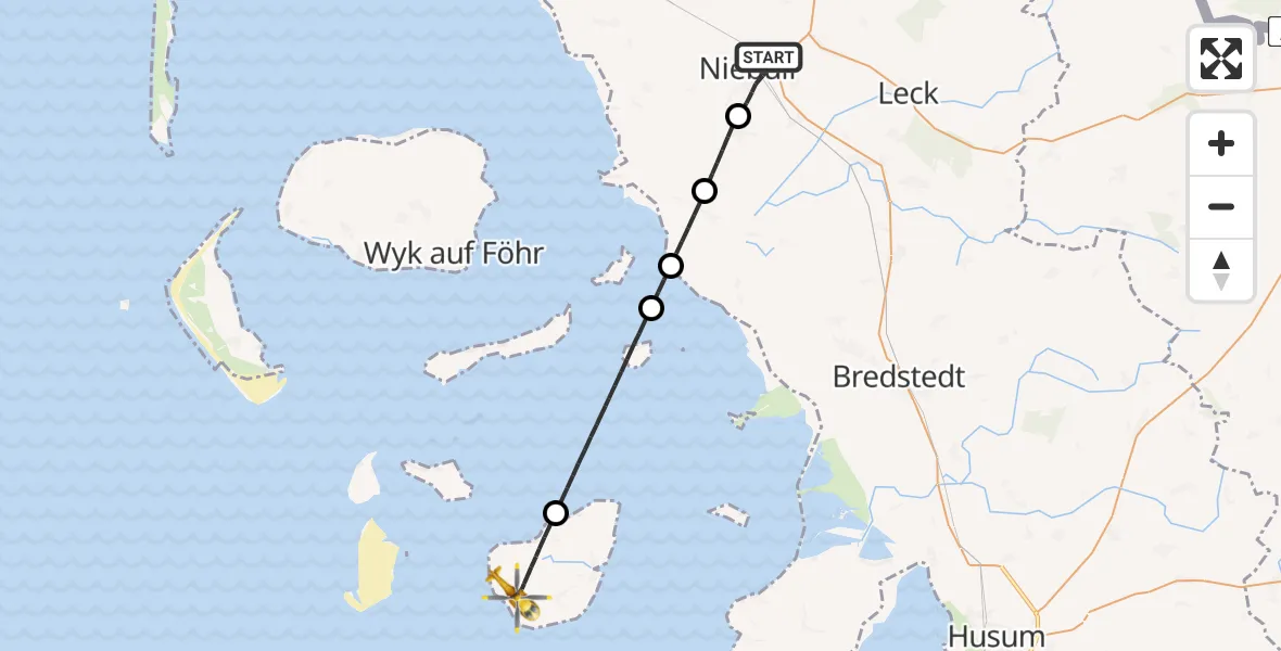 Flugroute Rettungshubschrauber Niebüll - Pellworm, 20 Juni 2026, 06:20