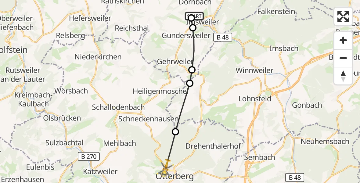 Flugroute Rettungshubschrauber Imsweiler UL - Otterberg, 20 Juni 2026, 07:17