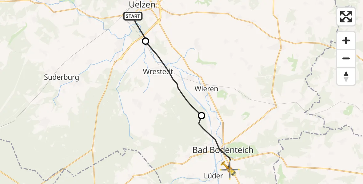 Flugroute Rettungshubschrauber Uelzen - Lüder, 20 Juni 2026, 07:28