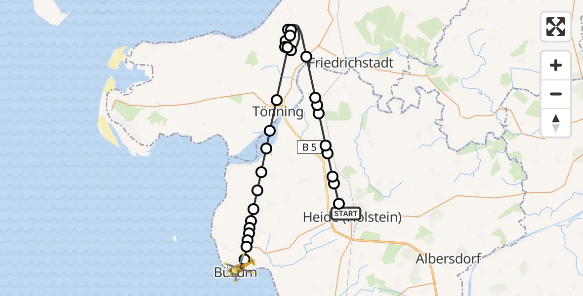Flugroute Rettungshubschrauber Heide - Büsum, 20 Juni 2026, 07:54