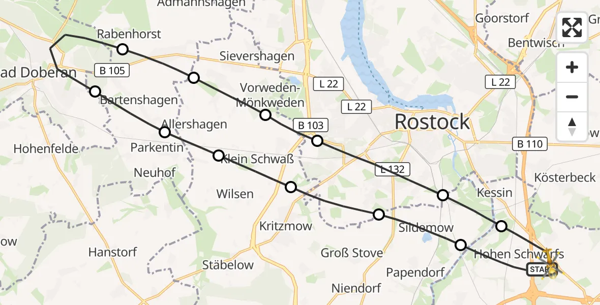 Flugroute Ambulanzhubschrauber Dummerstorf - Dummerstorf, 20 Juni 2026, 08:01